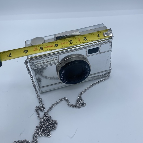 Charming Charlie Camera Photo Silver Purse Clutch Crossbody Handbag - Picture 10 of 11